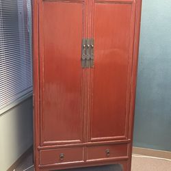 RED LACQUER CHINESE ARMOIRE