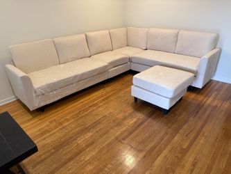 Sectional L shape, couch, beige cloth material