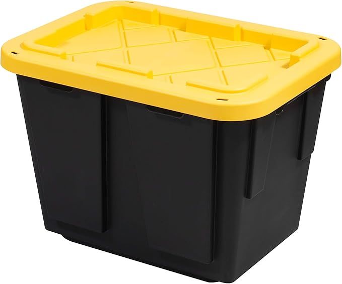 Greenmade Plastic Storage Bin with Lid, 12 Gallon, Black and Yellow