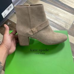 KATE SPADE Dakota Zip Up Mid Heeled Bootie Suede, Rustic Brown, 6.0
