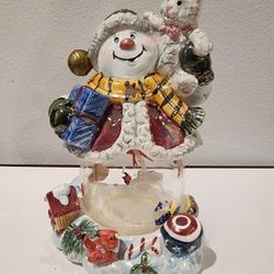 Kirkland Snowman  Globe Body and Kittens Tealight Candle Voltive Holder 7.25" T