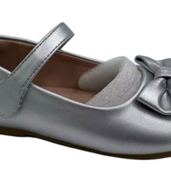 3 big kids Silver Girls Mary Jane Flats, Bow Detail, Dress Shoes with Strap, Dress Formal Style