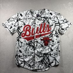 Chicago Bulls #66 Men’s M NBA Baseball Style Jersey Paint Splatter Button #1169