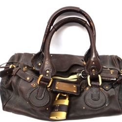 Chloe Paddington Women Leather Handbag Tote Bag Brown, with Gold Lock and Key