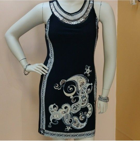 Sandra Darren Sleeveless Black & Beige Knee Length Dress
Size 12