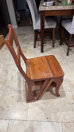 Vintage Oak Metamorphic Library Chair Step Stool Folding Ladder Chair