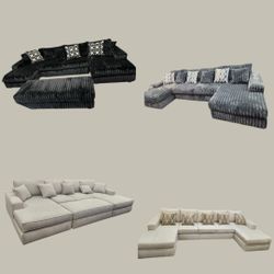 BRAND NEW 6x13x6ft And 11x11ft SECTIONAL CHAISE, SOFA cordoroy Black FABRIC,  Cordoroy Gunmental FABRIC. CUSTOM MADE AVAILABLE