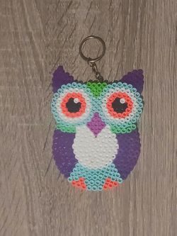 Purple Owl Made Of Peler Beads Keychain