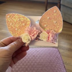 Claire’s Glittery Pink Hair Clips with Floral Accents and Pearl Bunny Ears