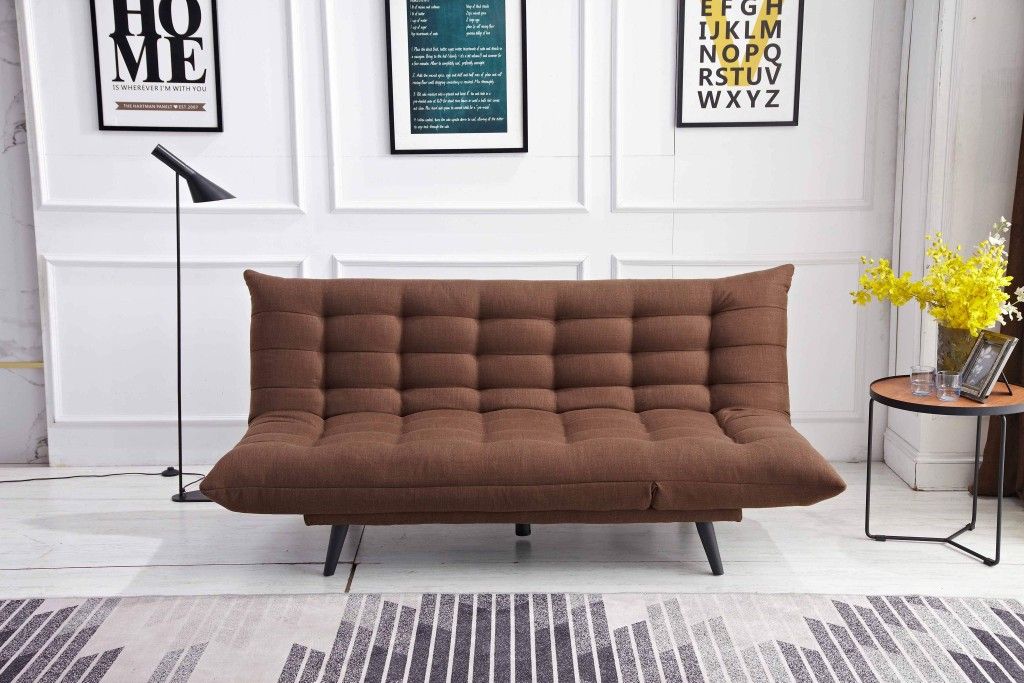 BROWN FABRIC Multi-Functional Lounge Futon Sofa Bed