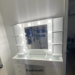 White Vanity With Shelves 