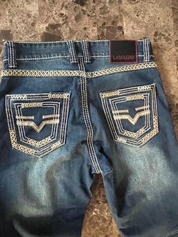 Lamasini Men's Embroidered Denim Jeans