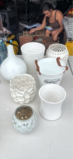 White Vases and Planter Home Decor Lot