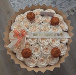 Large Artificial Rose Bouquet with Glitter Pumpkins