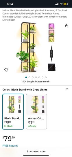 Indoor Plant Stand with Grow Lights Full Spectrum, 6 Tier Black Corner Wooden Tall Grow Light Stand for Indoor Plants, Dimmable 60W(6x10W) LED Grow Li