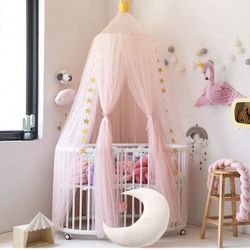 Bed Canopy Premium Yarn Play Tent Bedding for Kids Playing Reading with Children Round Lace Dome Netting Curtains Baby Boys and Girls Games House (Pin