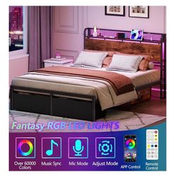 Queen Sized Bed Frame With Storage + LED lights