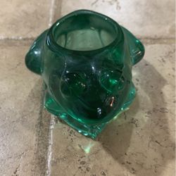 Green Indiana Glass Frog Candle Holder