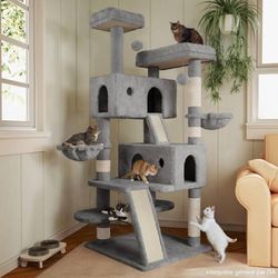 66 Inches Multi-Level Large Cat Tree Tower for Indoor Big Feline/Cozy Plush Perc