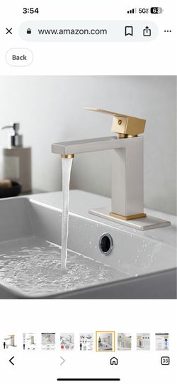 Bathroom Sink Faucet 1 Holes with Supply Hoses and 1 Handles Matte  Nickel &gold And Gold  A60