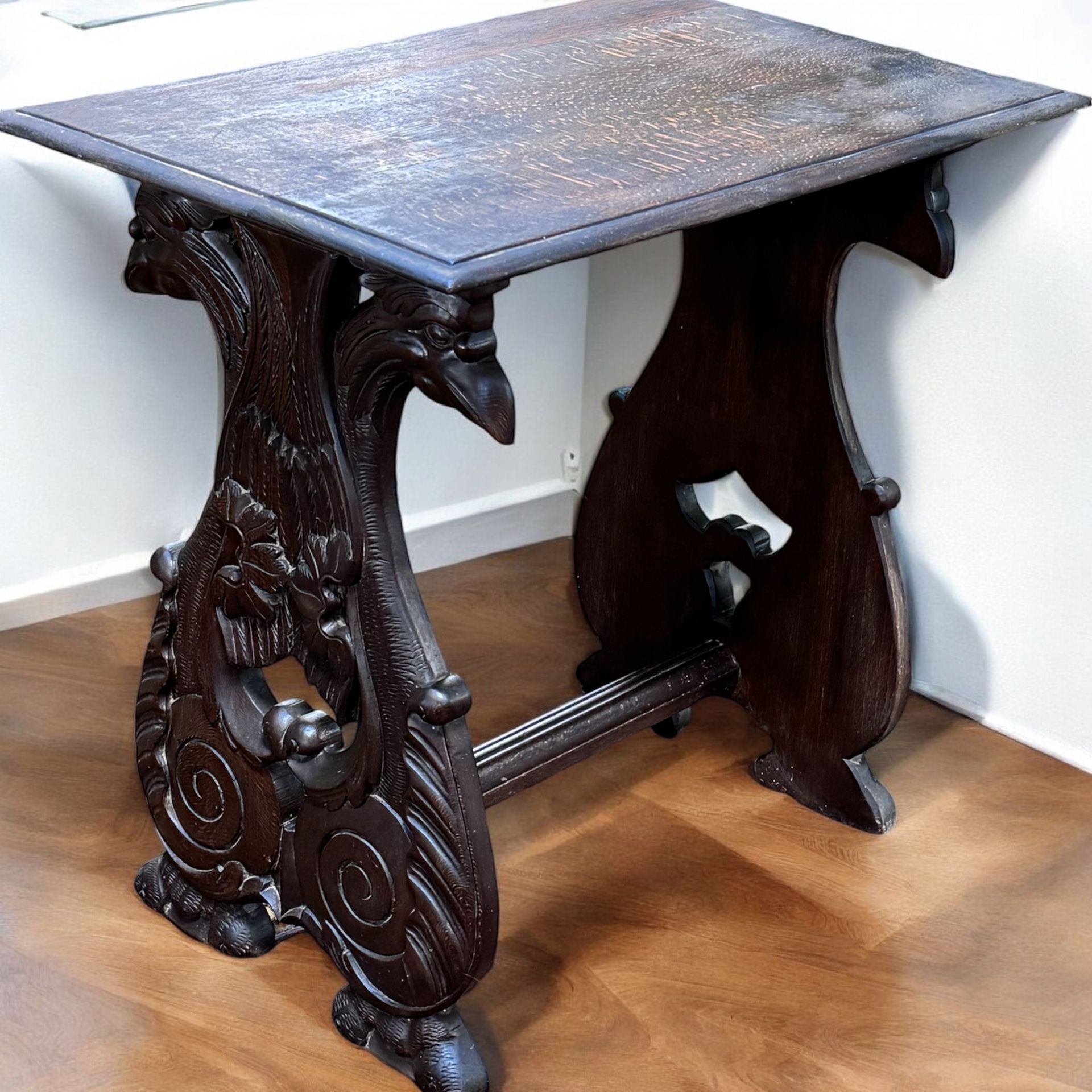Antique French Side Table End Table Carved Birds