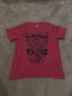 VTG BOHO 2000s MARC ECKO RED BLACK SUEDE LETTERING T SHIRT SIZE XXL