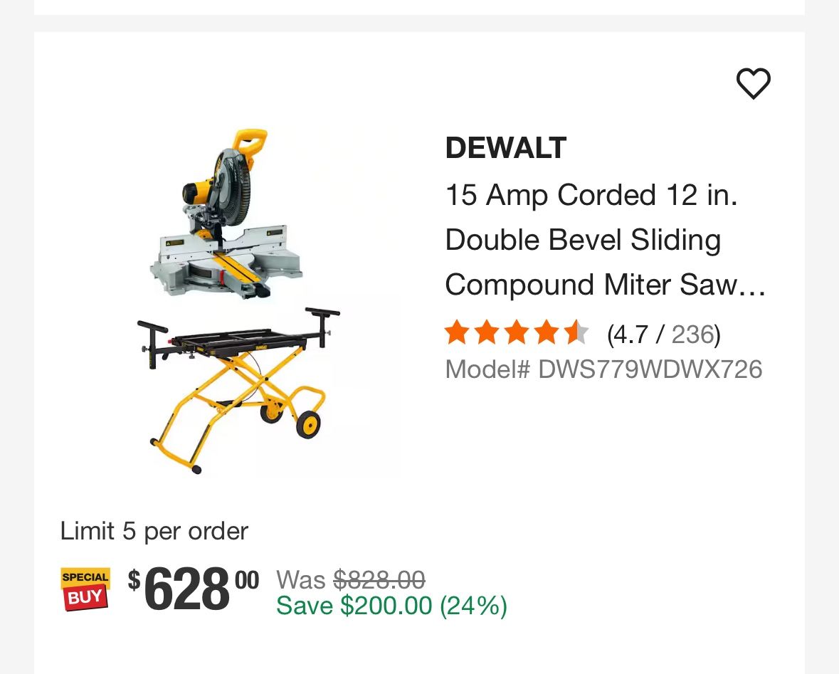 DEWALT 15 Amp Corded 12 in. Double Bevel Sliding Compound Miter Saw and 32-1/2 in. x 60 in. Rolling Miter Saw Stand