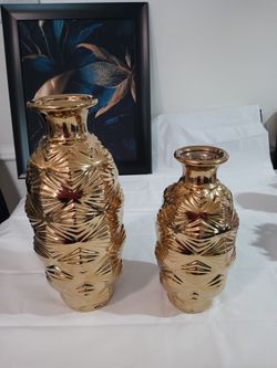 Gold Ceramic Decorative Vases Set of 2