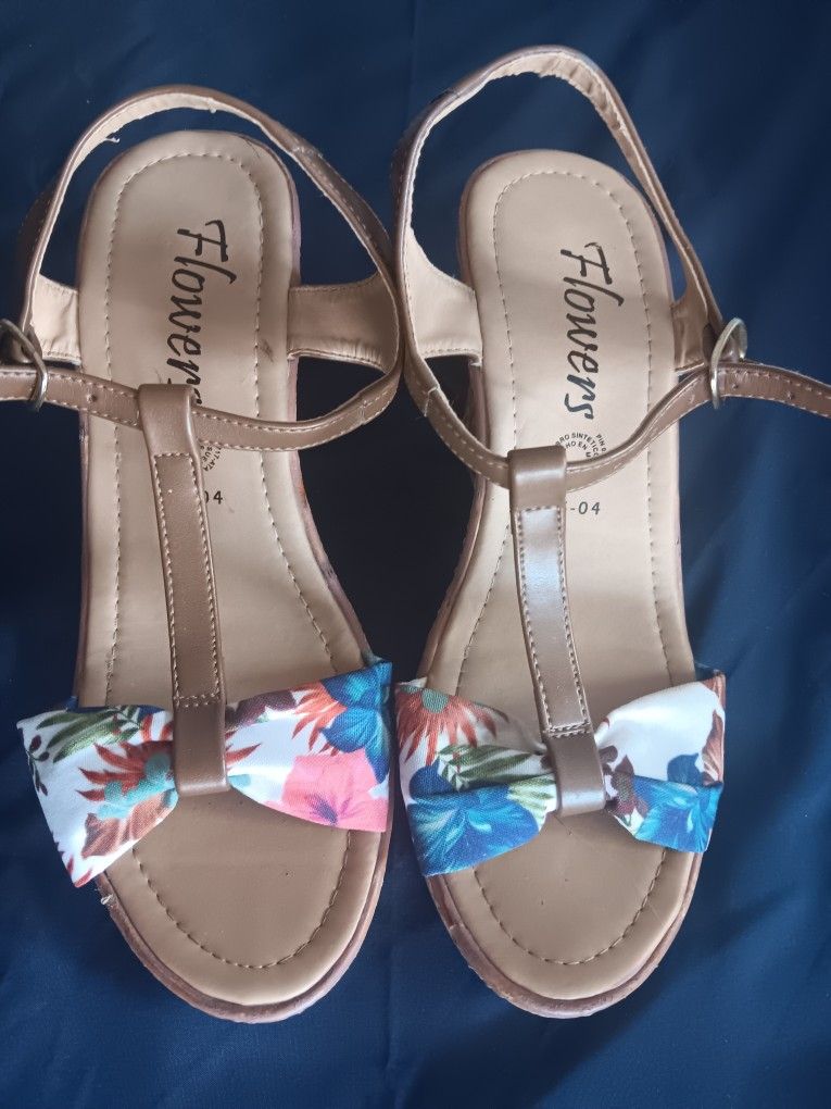 Women's Cute Floral Denim Wedge Heel Sandals Size 7
