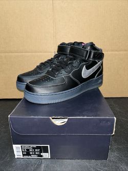Nike Air Force 1 Mid PRM Black Metallic Silver Mens Sz 8.5