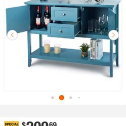 Blue Sideboard Buffet Table Wooden Console Table with Drawers and Cabinets