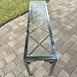 Mid Century Chrome Lattice Console Sofa Table