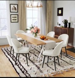 70.9" Farmhouse Dining Set, Modern Rectangular Oak Top Kitchen Dining Room Set With 6 Chairs 🌱