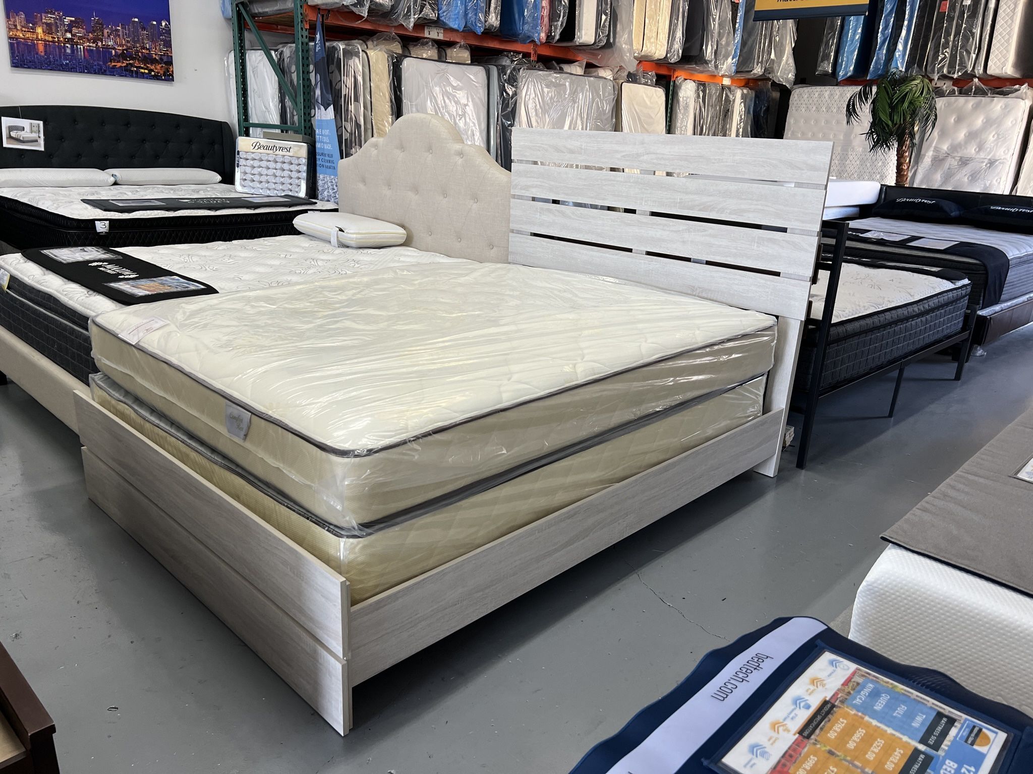 King Bed Frame with mattress and FREE Box Spring $398 