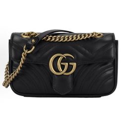 GUCCI Gucci GG Marmont Gold Vintage Double G Logo Emboassed Leather Marmont 22 Chain Flip Bag Shoulder Bag Crossbody Bag(141)56