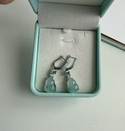Natural Real Jade Hulu Drop Dangle Earrings Silver Jade Gemstone Jewelry Gift