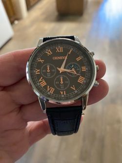 Geneva Chronograph Watch Black Leather Strap