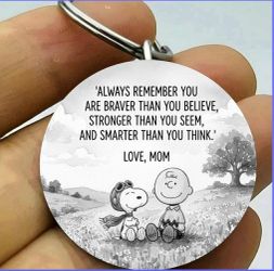 Reminder Snoopy mom mother son daughter love family anome stainless steel quote keychain