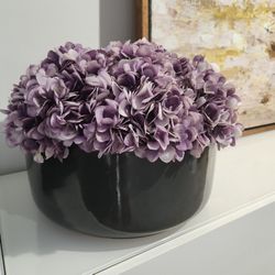 Beautiful Lavender Faux Hydrangea Flowers In Gray Ceramic Pot an MORE