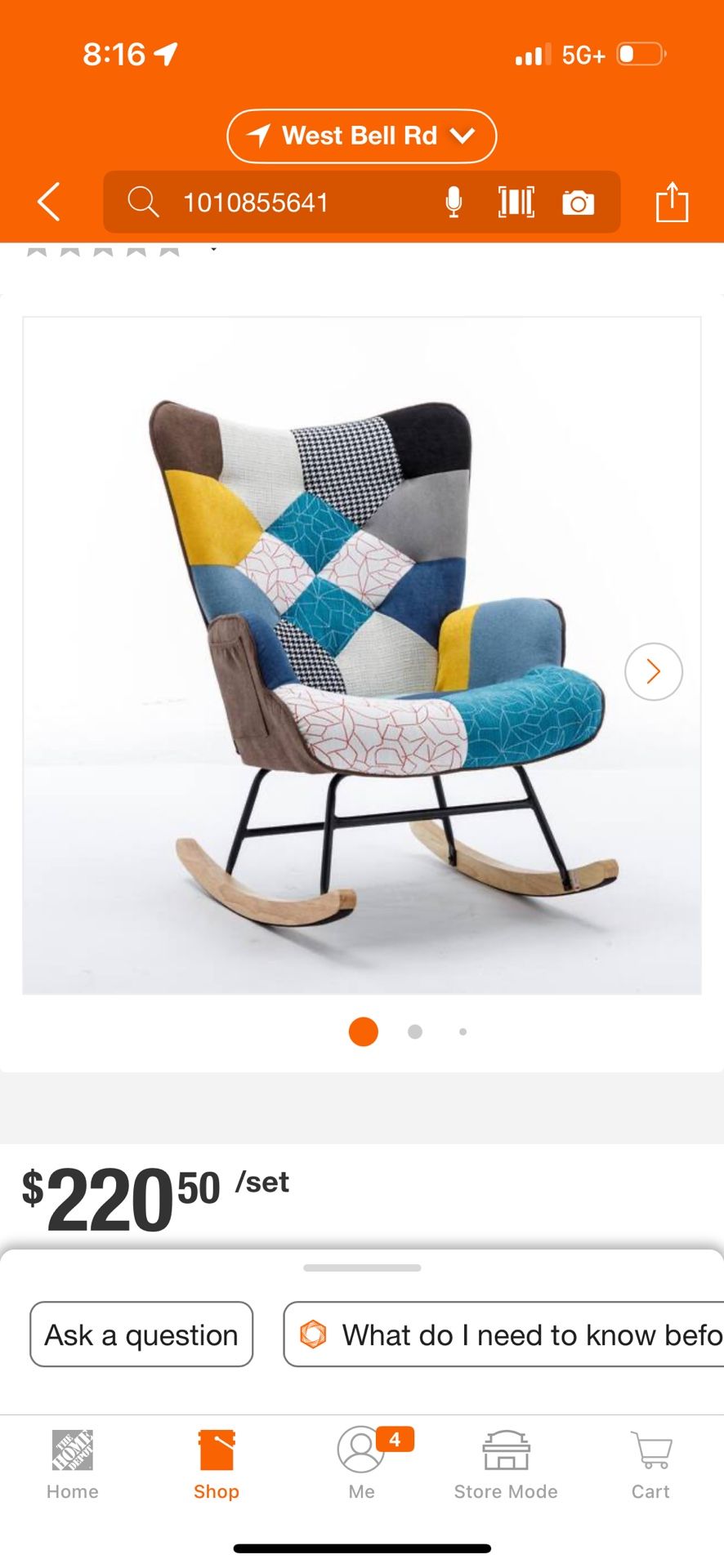 TIRAMISUBEST TD Garden Wood Outdoor Rocking Chair with Multi-Color Cushion (1-Pack)