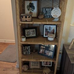 Large Vintage Boho Rattan Shelving Unit