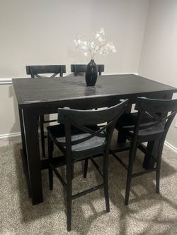 Black Wood Counter Height Dining Table Set