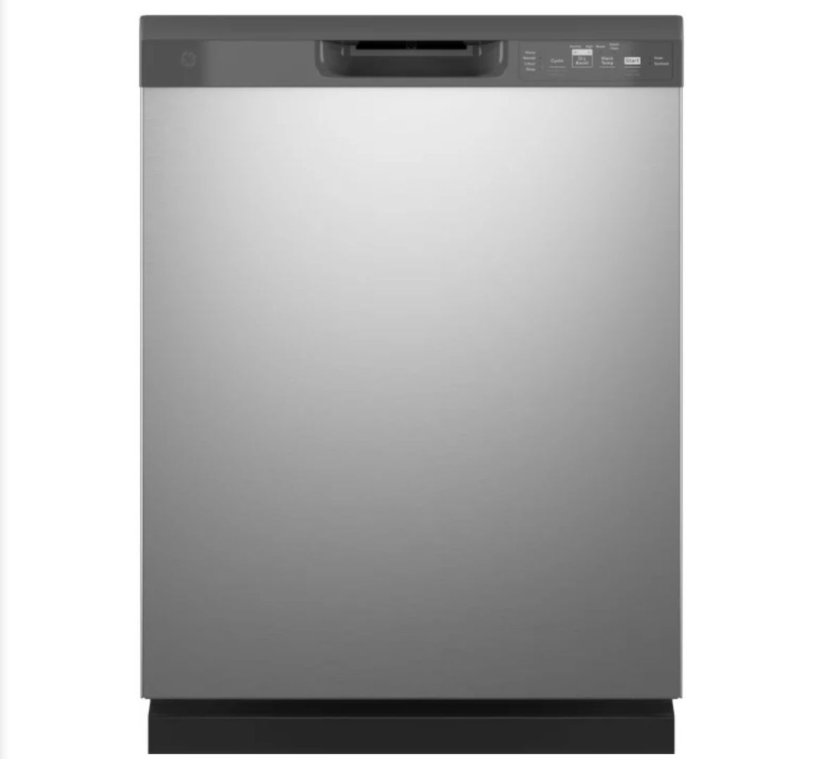 Modern stainless steel dishwasher with control panel