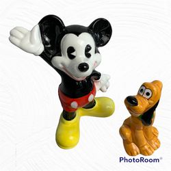 Vintage Ceramic Mickey Mouse & Pluto Figurines 