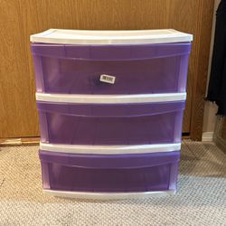 3 Drawer Purple Plastic Storage Containers 