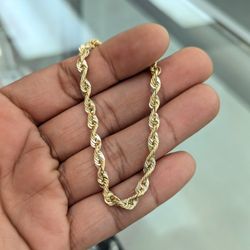 10kt Real Gold Rope Bracelet 4.5mm 7 Inches 