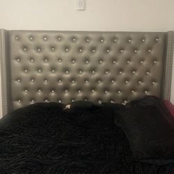 Grey diamond studded king size bed frame