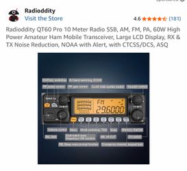 Radioddity QT60 Pro 10 Meter Radio SSB, AM, FM, PA, 60W High Power Amateur Ham Mobile Transceiver, Large LCD Display, RX & TX Noise Reduction, NOAA wi