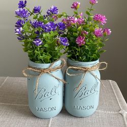 Chalk Painted & Distressed Mason Jar Vases 2 For $14