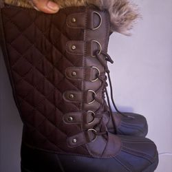 Marley Quilted Faux Fur Boots Chocolate 